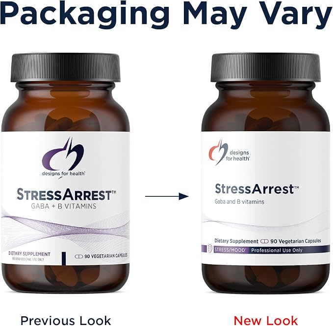 Designs for Health StressArrest - 300mg GABA with Glycine Pantothenic Acid + Niacinamide (Vitamin B3) to Promote a Calm Stress Response - Non-GMO Gluten Free Supplement (90 Capsules)