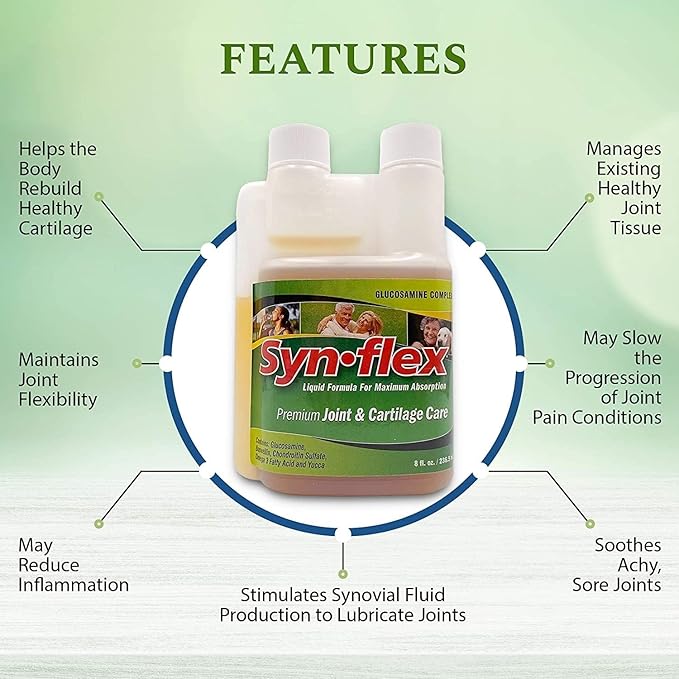 Synflex Liquid Glucosamine Original Formula - Chondroitin Vitamins Minerals - Drink Supplement for Men &amp Women Helps Support Joint &amp Cartilage Health - Berry Flavor 32 Day Supply