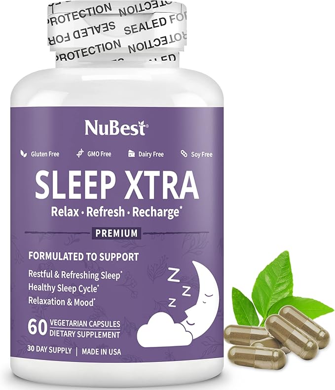 NuBest Sleep Xtra Supports Healthy Sleep for Adults - Vitamin B6 Melatonin Ashwagandha Chamomile Valerian &amp More - Non Habit-Forming (Pack 6)