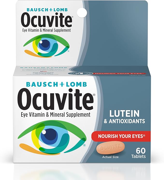 Bausch + Lomb Ocuvite Eye Vitamin &amp Mineral Supplement Contains Zinc Vitamins A C E &amp Lutein 60 Tablets (Pack of 2)