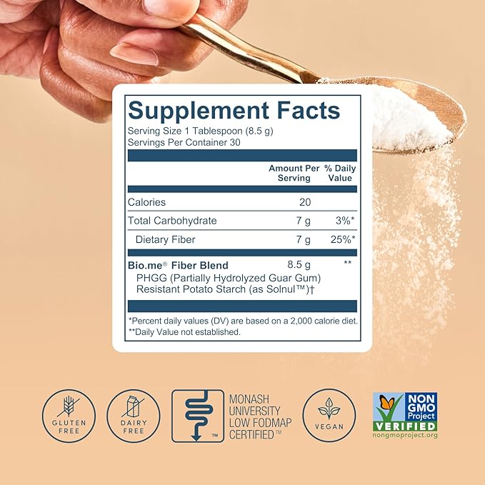 Bio.me Daily Prebiotic Fiber Powder Unflavored - 7g Per Serving - Soluble &amp Insoluble Fiber Supplement Powder for Women &amp Men - Digestive Health &amp Gut Health - GLP-1 Friendly Sugar Free -