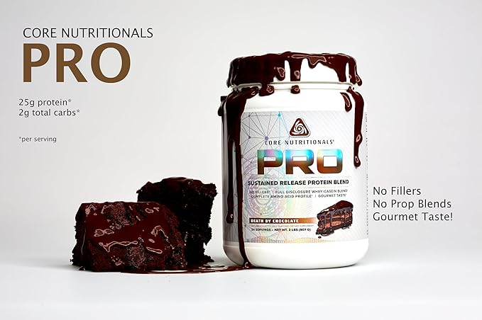 Core Nutritionals Pro Sustained Release Protein Blend Digestive Enzyme Blend 25G Protein 2G Carb 27 Servings (Death by Chocolate)