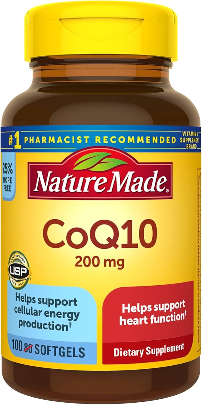 Nature Made CoQ10 200 mg Dietary Supplement for Heart Health and Cellular Energy Production 100 Softgels 100 Day Supply