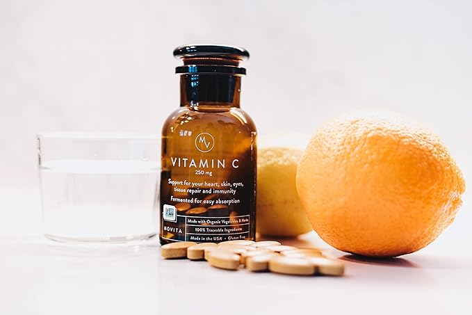 Movita Organic Vitamin D3 2500IU Bottle Fermented Vitamin C 250mg Bottle
