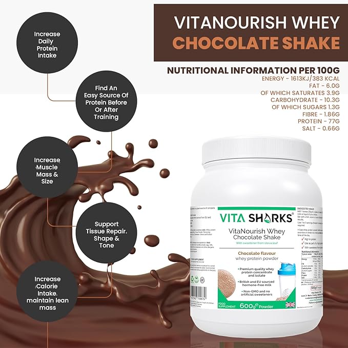 VitaNourish Chocolate Whey Protein Shake - Plant-Based Powder for Muscle Growth Bone Support &amp Appetite Management