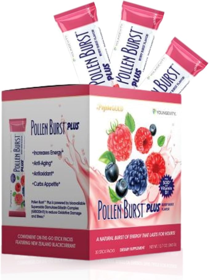 Youngevity Projoba Pollen Burst Plus Berry – Natural Energy Drink with Flower Pollen Vitamins and Antioxidants – Supports Sustained Energy and Overall Well-Being – 30 Packets