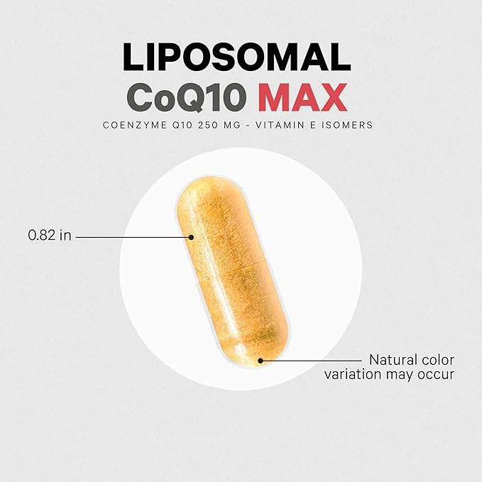 Codeage Liposomal CoQ10 Max Supplement - 250 mg Coenzyme Q10 with Vitamin E Isomers Tocopherols - 2-Month Supply - 1 Capsule Per Serving - Liposomal Delivery - Non-GMO Gluten-Free - 60 Capsules