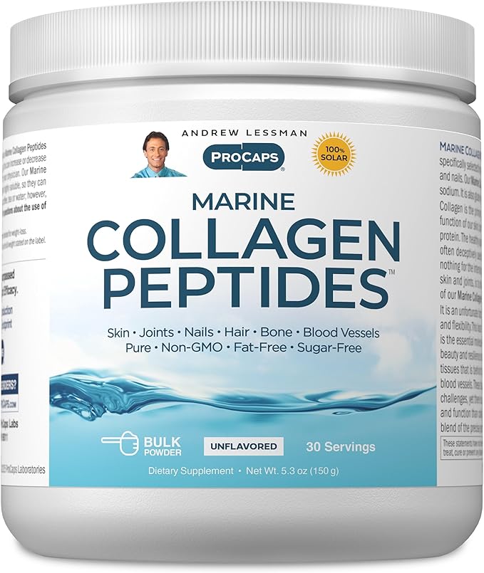 ANDREW LESSMAN Marine Collagen Peptides 30 Servings - Supports Radiant Smooth Soft Skin Comfortable Joints. Pure. Super Soluble No Fishy Flavor No Additives Non-GMO