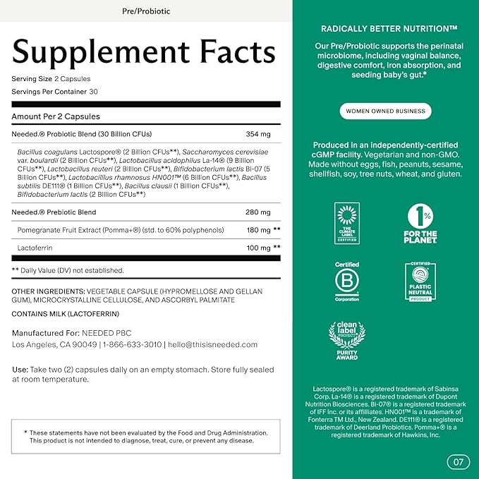 Needed. Expertly-Formulated &amp Tested Prebiotic &amp Probiotic for Prenatal Pregnancy Breastfeeding &amp Postpartum | Balance Mood Boost Immunity Healthy Microbiome for Mother &amp Baby | 6