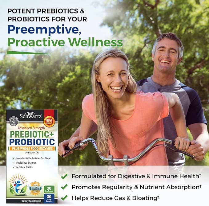 Super Greens Powder with Probiotics Prebiotics and Digestive Enzymes (30 Servings) Plus Advanced Strength Pre and Probiotics Supplement with Digestive Enzymes (1 Month Supply)