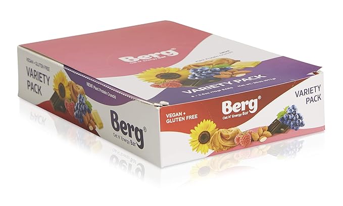 Berg Oat N' Energy Bar | Variety Pack | Plant Based Protein Bar | Non-GMO Gluten Free Nut Free and Vegan | Low Sugar Healthy Snack Bar | High Fiber | On The Go | 2.5oz (8 Packs)