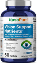 NusaPure Vision Support Nutrients with Vitamin A C E Calcium Zinc Selenium Copper Lutein 60 Tablets Non-GMO Dietary Supplement