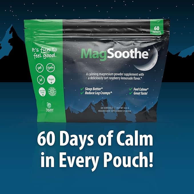 Jigsaw Health MagSoothe | Fast-Acting Calming Magnesium Glycinate Powder Supplement | Raspberry Lemonade Flavor | 60 Servings (Packets)