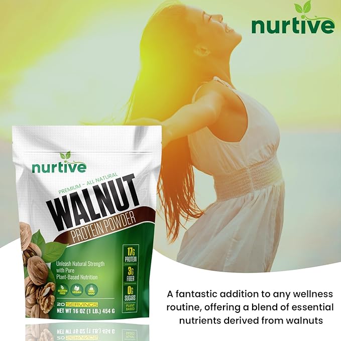 Walnut Protein Powder - Rich in Omega-3 &amp Plant-Based Protein - Antioxidant Boost - Ideal for Smoothies &amp Baking - Gluten Free Vegan Non GMO - 20 Servings (16 oz / 454 g)