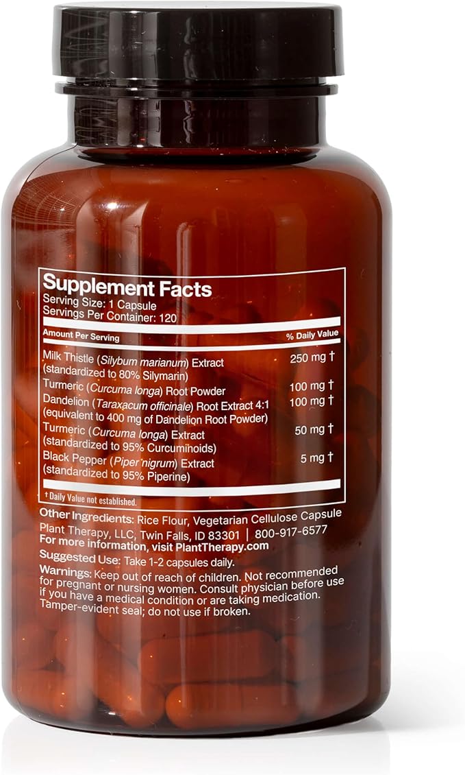 Plant Therapy Liver Tonic Herbal Supplement Capsules Supports Liver Function Detoxifying for Optimal Health Naturally Boosts Energy Levels 120 Vegetarian Capsules (4 month supply) Made in the USA