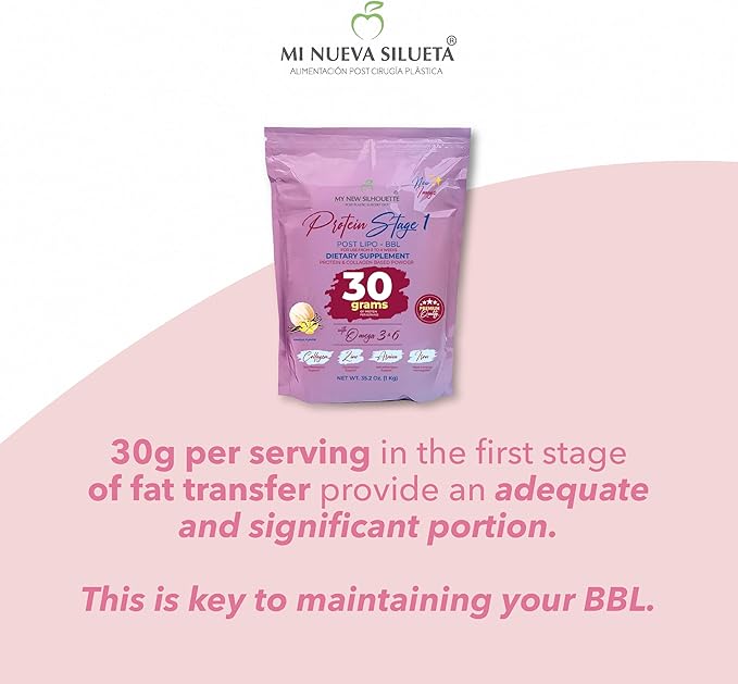 MI NUEVA SILUETA My New Silhouette Protein Post BBL Stage 1 (vainillA) omegas 3 6 9 potentialized with Thirty Grams of Protein per Shake