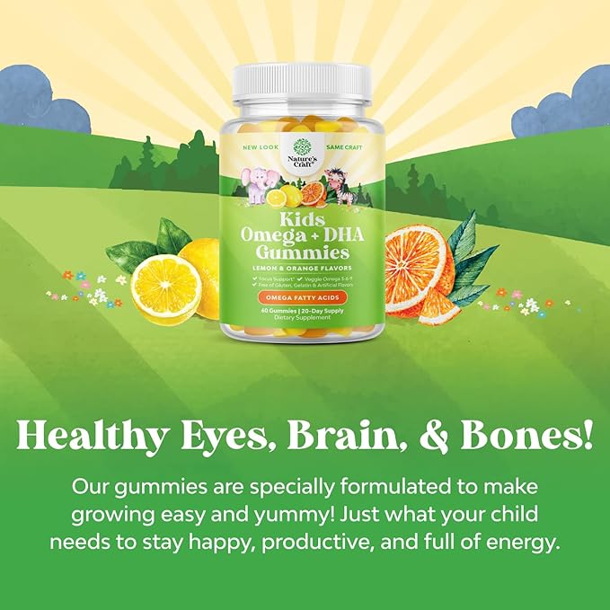 Bundle of Omega DHA Gummies for Kids - Fatty Acids Omega 3 6 9 with Vitamin C for Brain Immunity &amp Vision and Kids Magnesium Gummies - Mag Citrate for Nerve Health Muscles &amp Healthy Heart Sup