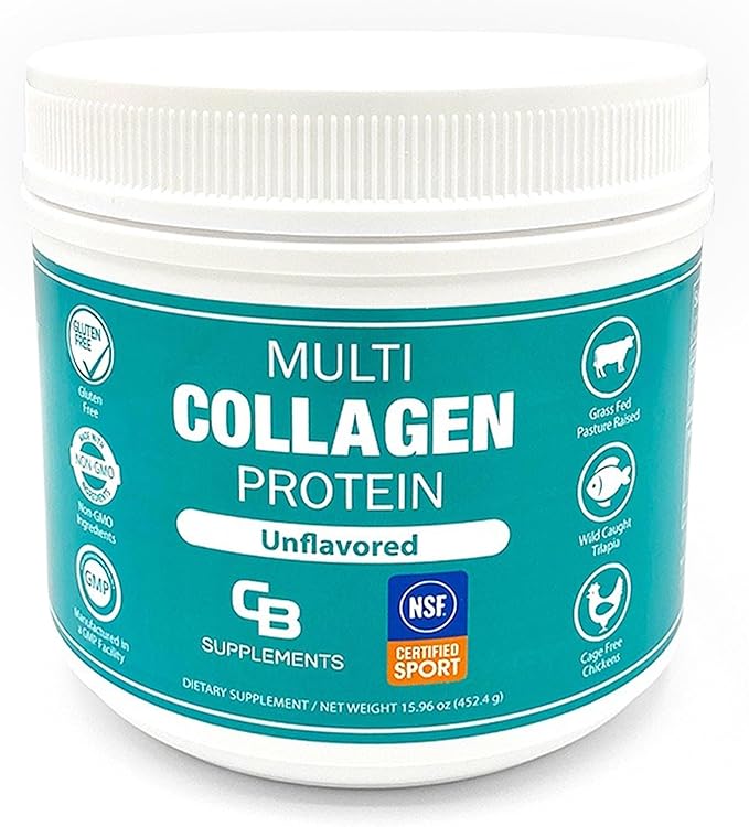 CB Supplements NSF Certified for Sport Multi Collagen Protein Powder Bone Skin Hair and Joint Support | Hydrolyzed Collagen Supplements (58 Servings (Pack of 1) Unflavored)