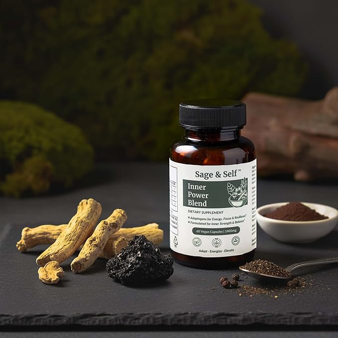 Sage &amp Self Inner Power Capsules – Adaptogen Blend with Ashwagandha Shilajit Rhodiola &amp Black Pepper – Supports Energy Resilience &amp Mental Clarity – 1400 mg per Serving – 60 Vegan Capsu