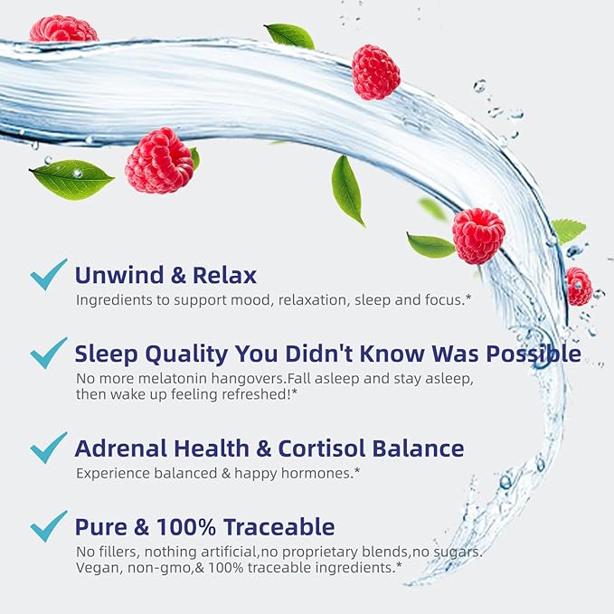 VivoNu Calm &amp Sleep Powdered Drink Mix Raspberry L Theanine Ksm-66 Ashwagandha Magnesium Glycinate Vitamin D 3 Supplements for Relaxation &amp Focus No Sugar Non GMO