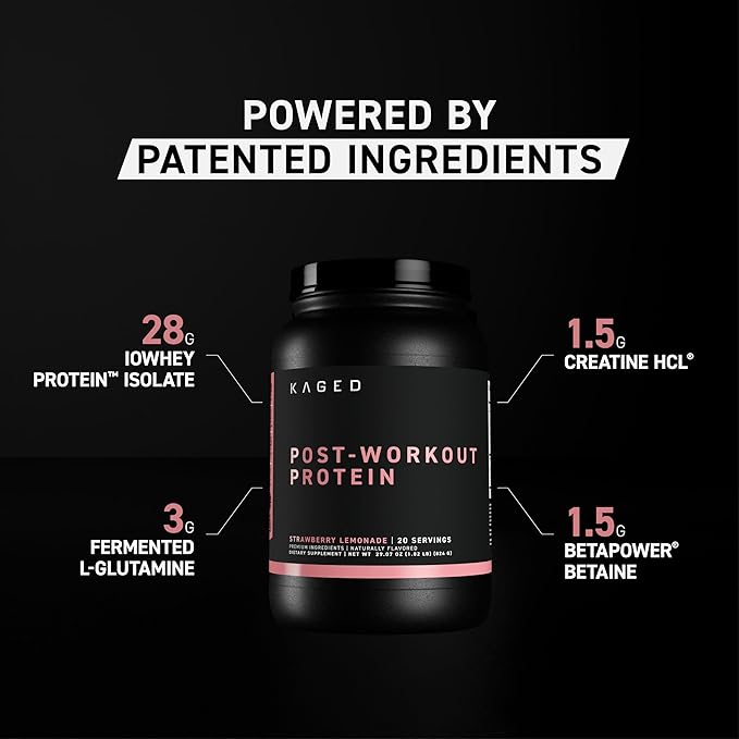 Kaged Post Workout Protein Powder | Strawberry Lemonade | Whey Protein Creatine Glutamine &amp Betaine | Re Recovery Drink | Supports Muscle Building | Supplements for Men &amp Women | 20 Servings