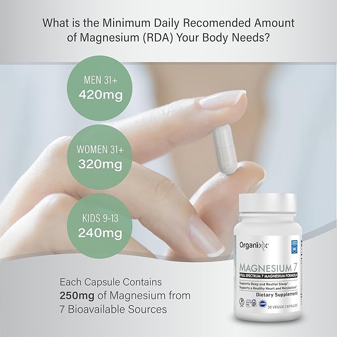 Organixx Magnesium Glycinate Supplement for Support Sleep Muscle &amp Heart Health 7 Type Magnesium Complex with Vitamin B6 Manganese Citrate Gluten Free Vegan Non GMO (30 Count 2 Pack)