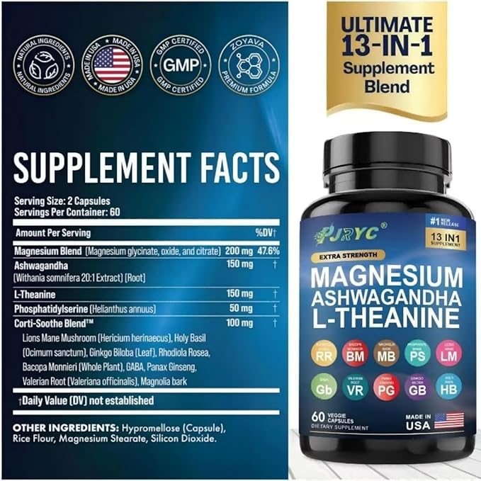 Cortisol Support Supplement for Women and Men - with Magnesium Ashwagandha &amp L-Theanine - Supports Stress Relief Relaxation &amp Sleep - 120 Capsules (2-Pack)