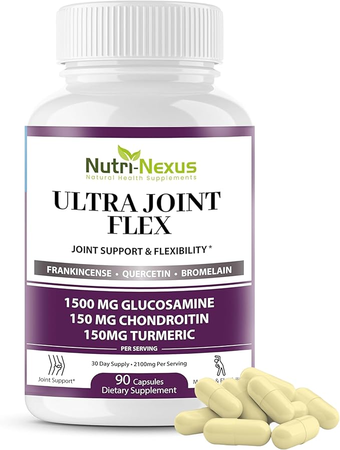 Joint Support Supplement with Glucosamine Chondroitin MSM Turmeric Boswellia - for Men and Women - Promotes Mobility Flexibility and Comfort - Made in USA - 90 Capsules