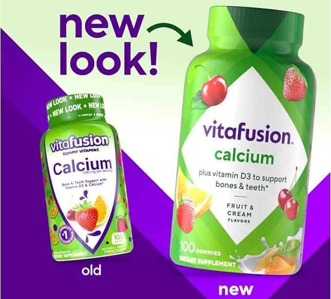 VitaFusion Calcium 500 mg Dietary Supplement Gummies Natural Fruit and Cream Flavors - 100 ct Pack of 6