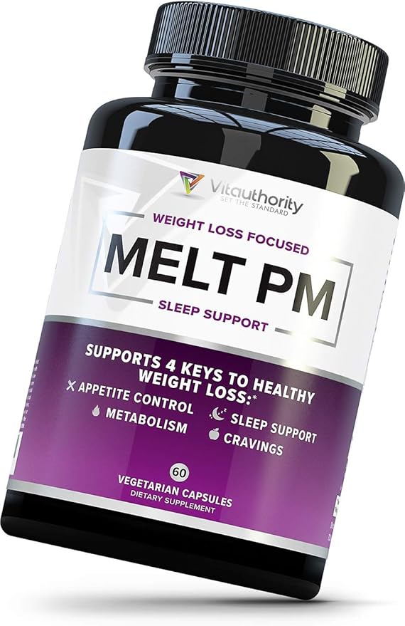 Vitauthority MELT PM Nighttime &amp Weight Loss Pills: Naturally Support More Restful Sleep with Ashwagandha &amp L-Theanine - 30 Servings
