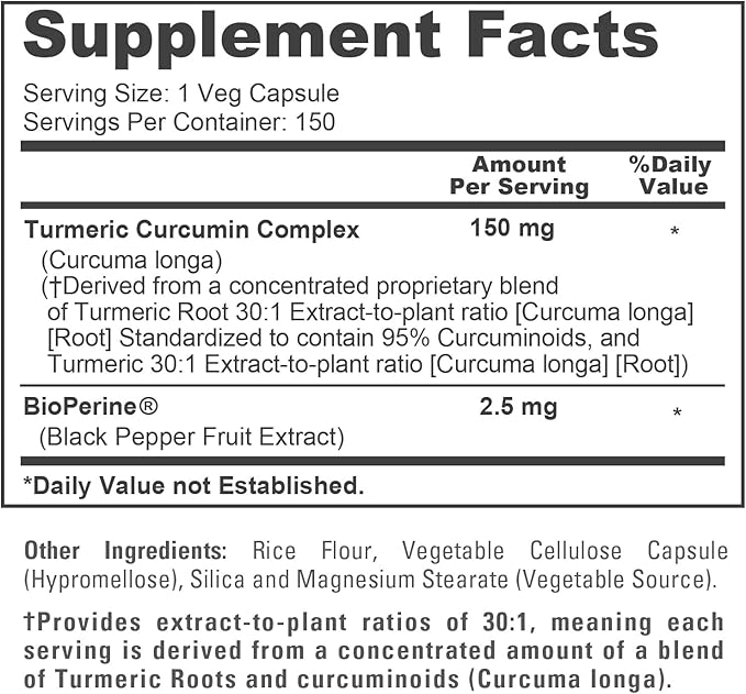 NusaPure Turmeric Curcumin Complex Capsules 150 mg 150 Veg Capsules (Gluten Free Non-GMO)