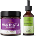 HERBAMAMA Milk Thistle and Liver Support Complex Kit - Bundle of Milk Thistle Gummies &amp Liver Detox Liquid Complex 4 fl oz - Vegan Non-GMO Alcohol-Free - 2 Pack