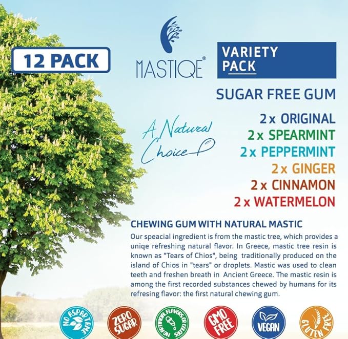 Mastiqe Sugar Free Hard Chewing Gum with Natural Mastic (Variety Pack)