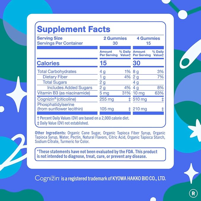 FIRST DAY Teen Brain &amp Focus Supplement Gummies Ages 13–18 | Study &amp Concentration Support with Cognizin® Citicoline &amp Phosphatidylserine | Vegan Non-GMO Caffeine-Free | 30-Day Supply