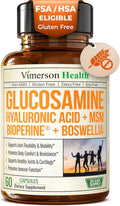 Joint Support Supplement with Glucosamine Sulfate Hyaluronic Acid Boswellia &amp MSM – Supports Joint Health Mobility &amp Bone Strength – for Daily Use – FSA Eligible 60 Capsules