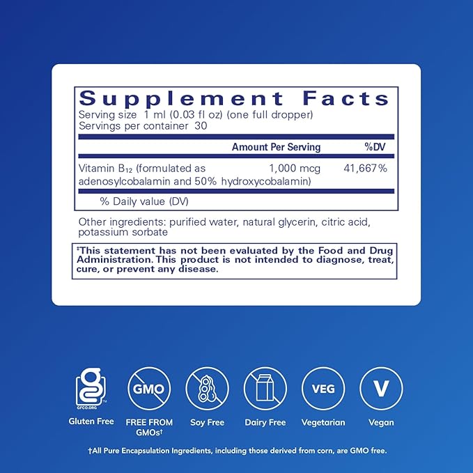 Pure Encapsulations Adenosyl/Hydroxy B12 Liquid 30 mL - Supports Energy Metabolism &amp Neurological Health* - for Brain Support* - Gluten Free - Vegan - 1 Fl Oz