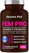 Fem Pro Probiotics for Women. 17 Clinically Effective Strains for Vaginal Digestive &amp Immune Support Urinary Tract Health pH Balance and Mood. Organic Prebiotic 30 Veggie Capsules