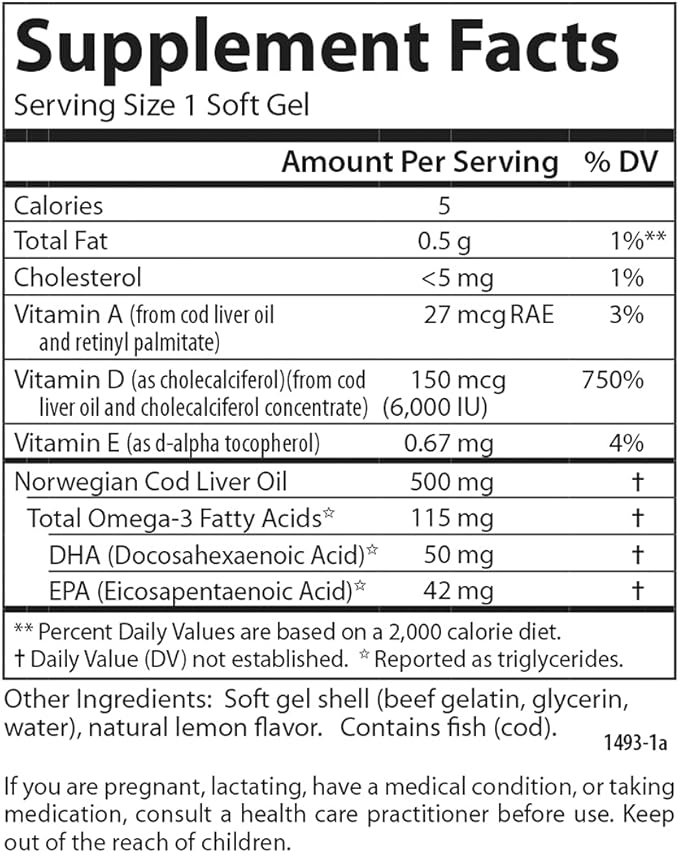 Carlson - Solar D Gems Vitamin D3 and Omega-3 Supplement 6000 IU (150 mcg) Vitamin D3 115 mg Omega-3s EPA and DHA Supplement Wild Caught Sustainably Sourced Lemon 360 Softgels