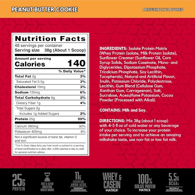 BSN SYNTHA-6 ISOLATE Protein Powder Whey Protein Isolate Milk Protein Isolate Flavor: Peanut Butter Cookie 48 servings