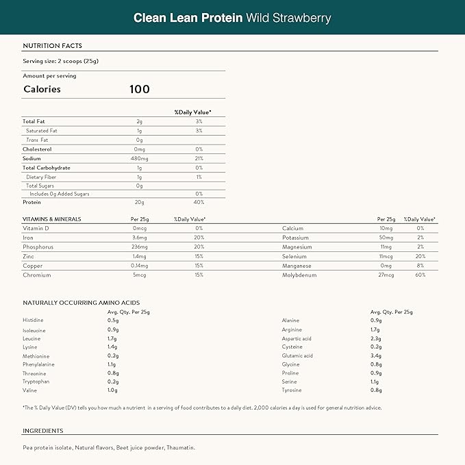 Nuzest Vegan Pea Protein Powder - Clean Lean Protein 40 Servings 20g Protein Strawberry Protein Shake Mix + Sports Shaker Bottle 24oz