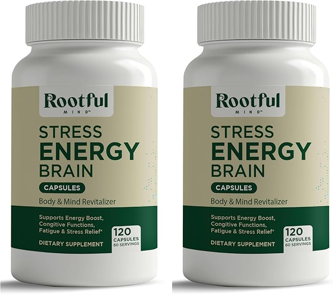 Stress Energy Brain (2 Pack) - Fatigue Supplement with Stress Energy Support - Rhodiola Rosea Lions Mane L Theanine Ginkgo Biloba Milk Thistle Iron - 4 Months Supply
