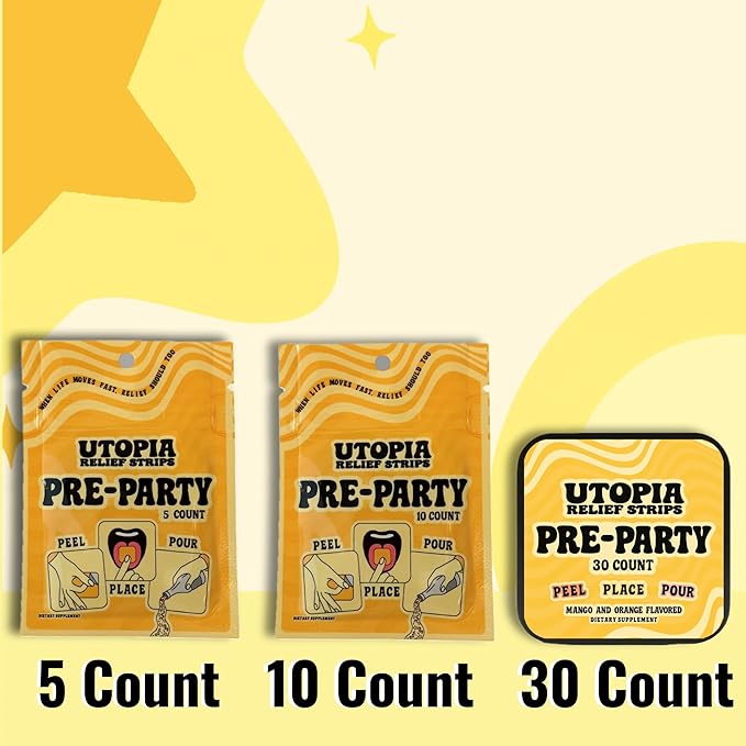 Pre Party Strips Before Beverage Supplement for Morning Support Travel Size - Fast-Acting Natural Orange Flavored Turmeric Curcumin 20 mg (30 Count)