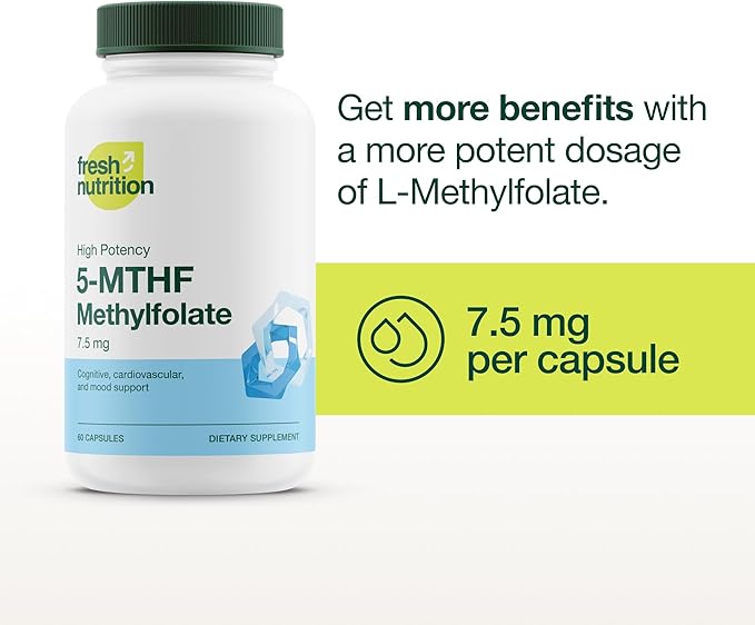 Fresh Nutrition L Methylfolate 7.5mg – DNA Verified for Maximum Potency – Superior Bioavailability – 5-MTHF Methyl Folate - 90 Capsules