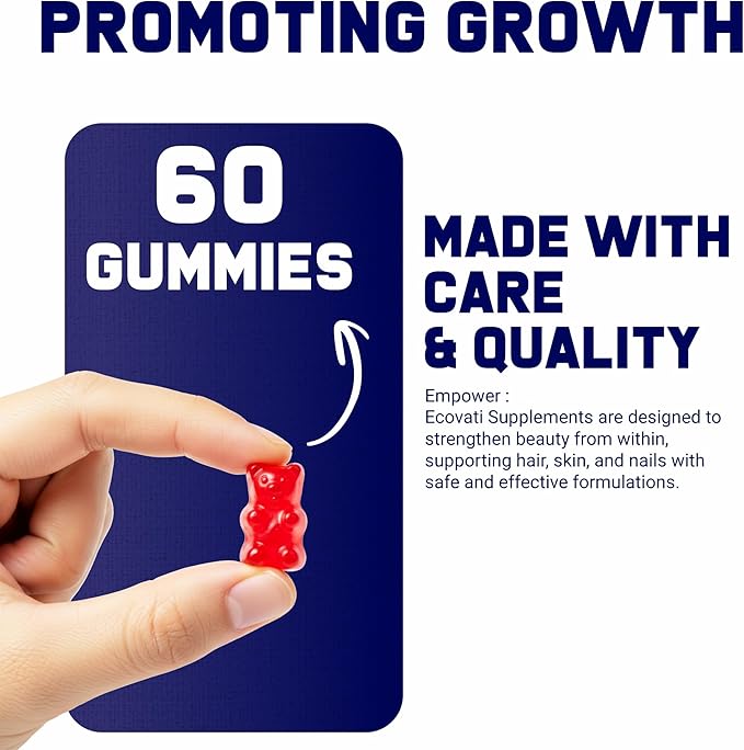 Biotin Gummies for Hair Strawberry Flavor 60 Count with Vitamin A C E Fibre and Zinc No Added Sugar 100% Vegan Gluten Free