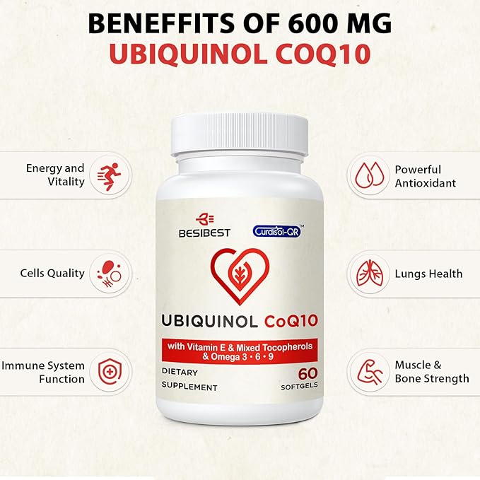 Ubiquinol CoQ10-600mg-Softgel Active Coq10 Ubiquinol Supplement with Vitamin E &amp Omega 3 6 9 High Absorption-Coenzyme-Q10 Powerful Antioxidant for Energy Production Tested 600 Count