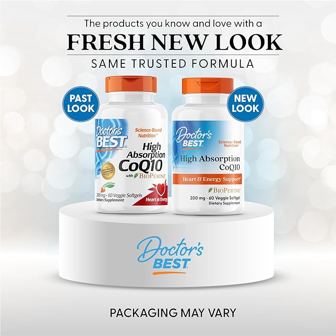Doctor's Best High Absorption CoQ10 200mg with BioPerine Supplement - Coenzyme Q10 Softgels for Heart Health &amp Antioxidant Support CoQ10 200 mg for Women &amp Men Non GMO - 60 Veg Softgels