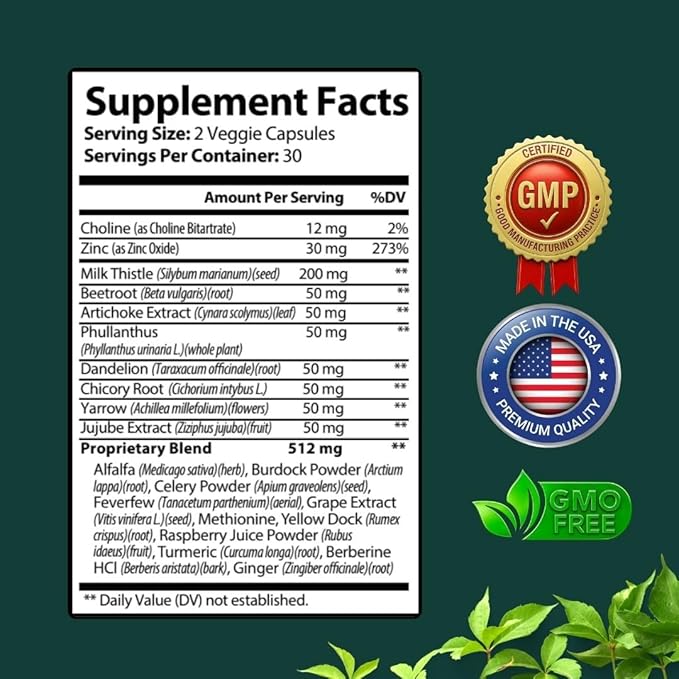 Liver Health Herbal Liver Support Supplement Liver Cleanse Detox &amp Repair Formula with Milk Thistle Silymarin Dandelion Root and Artichoke Extract for Liver Health 60 Capsules (1Pack)
