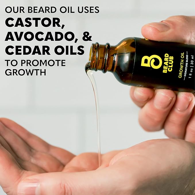 Beard Club - Beard Growth Serum with Natural Castor Coconut and Avocado to Grow a Thicker Fuller Beard Fill in Patches and Stimulate Healthier Facial Hair Growth
