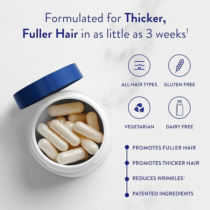 Routine Wellness Hair Growth Supplement – CLINICALLY Tested Thicker Fuller-Looking Hair Support with Biotin &amp Key Nutrients Vegetarian &amp Gluten-Free Vitamins - 2 Bottles 60 Day Supply