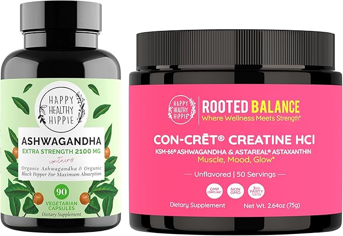 Happy Healthy Hippie Creatine HCl Powder &amp Organic Ashwagandha Capsules